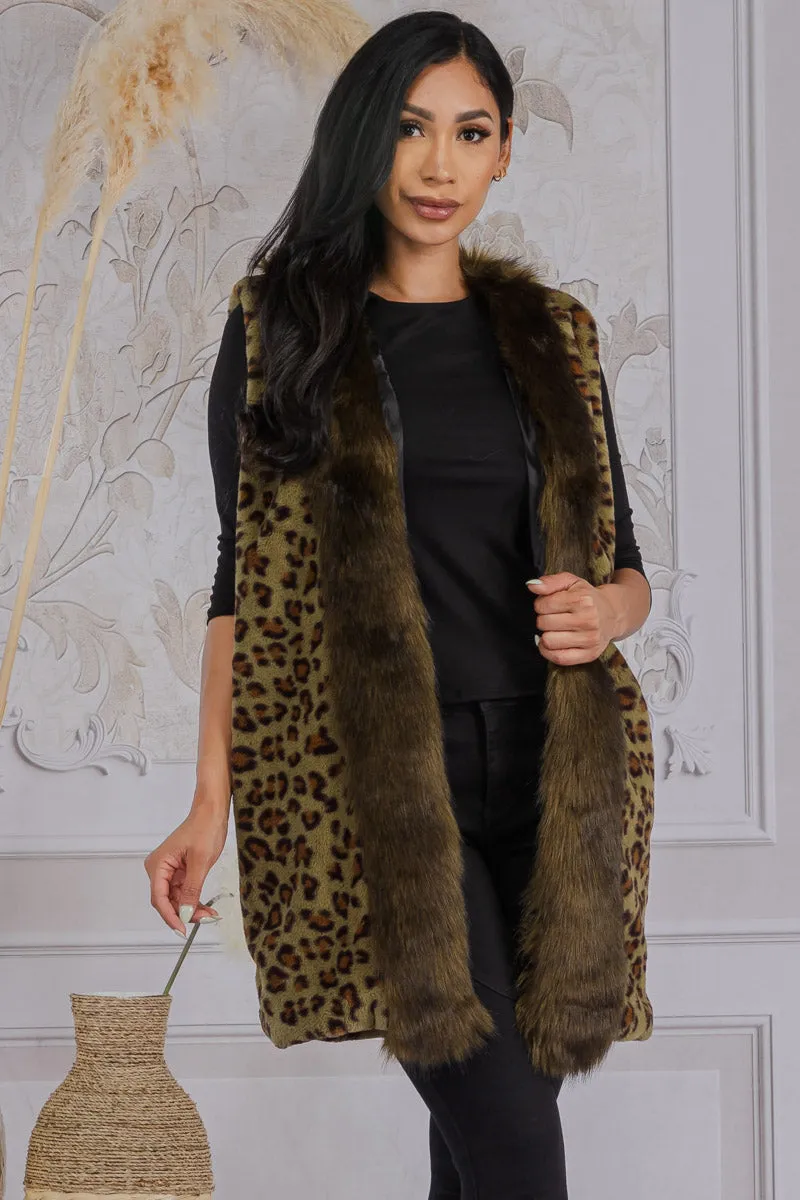 MS0198 - LEOPARD FAUX FUR TRIM VEST