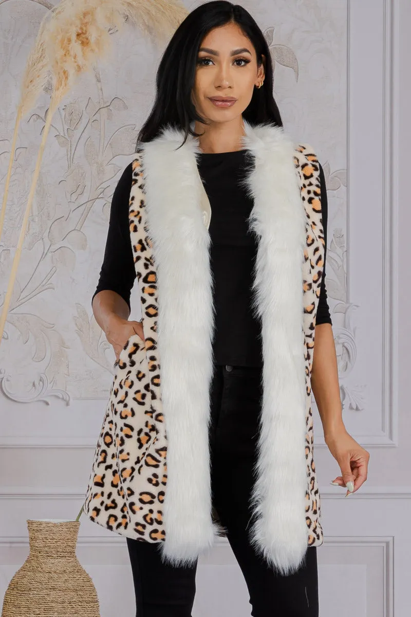 MS0198 - LEOPARD FAUX FUR TRIM VEST