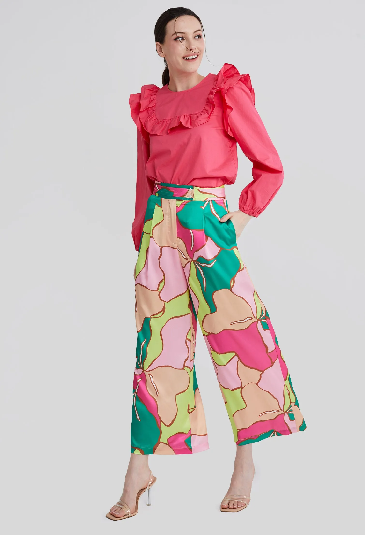 Picasso Floral Petal Wide-Leg Palazzo Pants