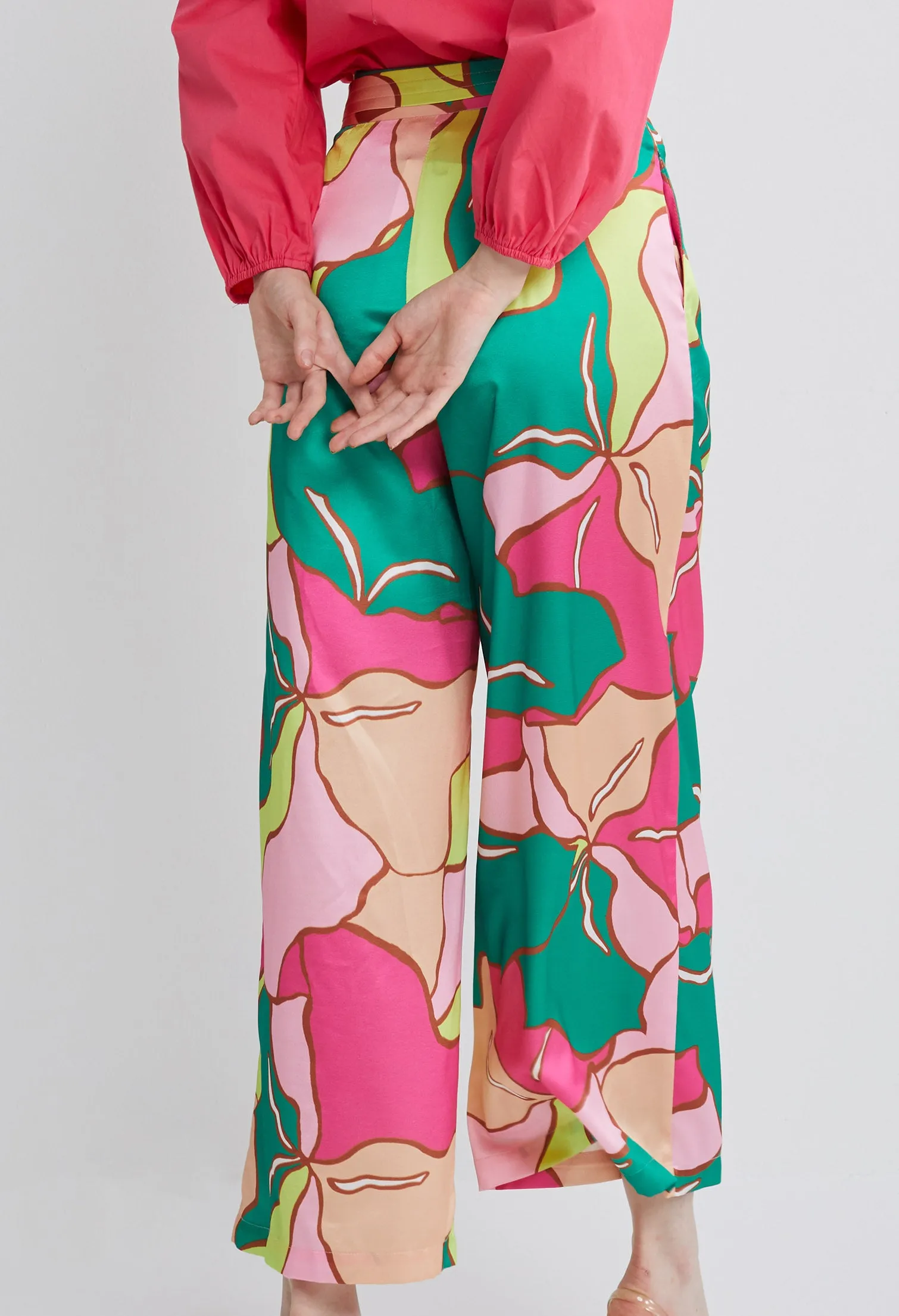 Picasso Floral Petal Wide-Leg Palazzo Pants