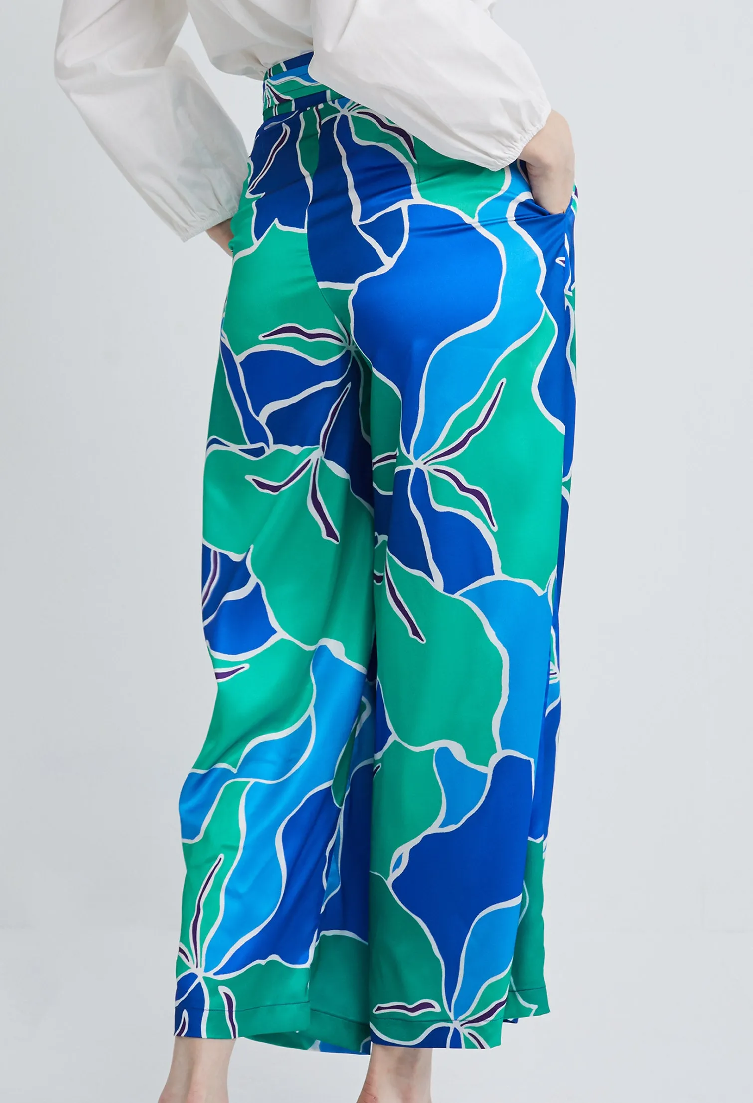 Picasso Floral Petal Wide-Leg Palazzo Pants