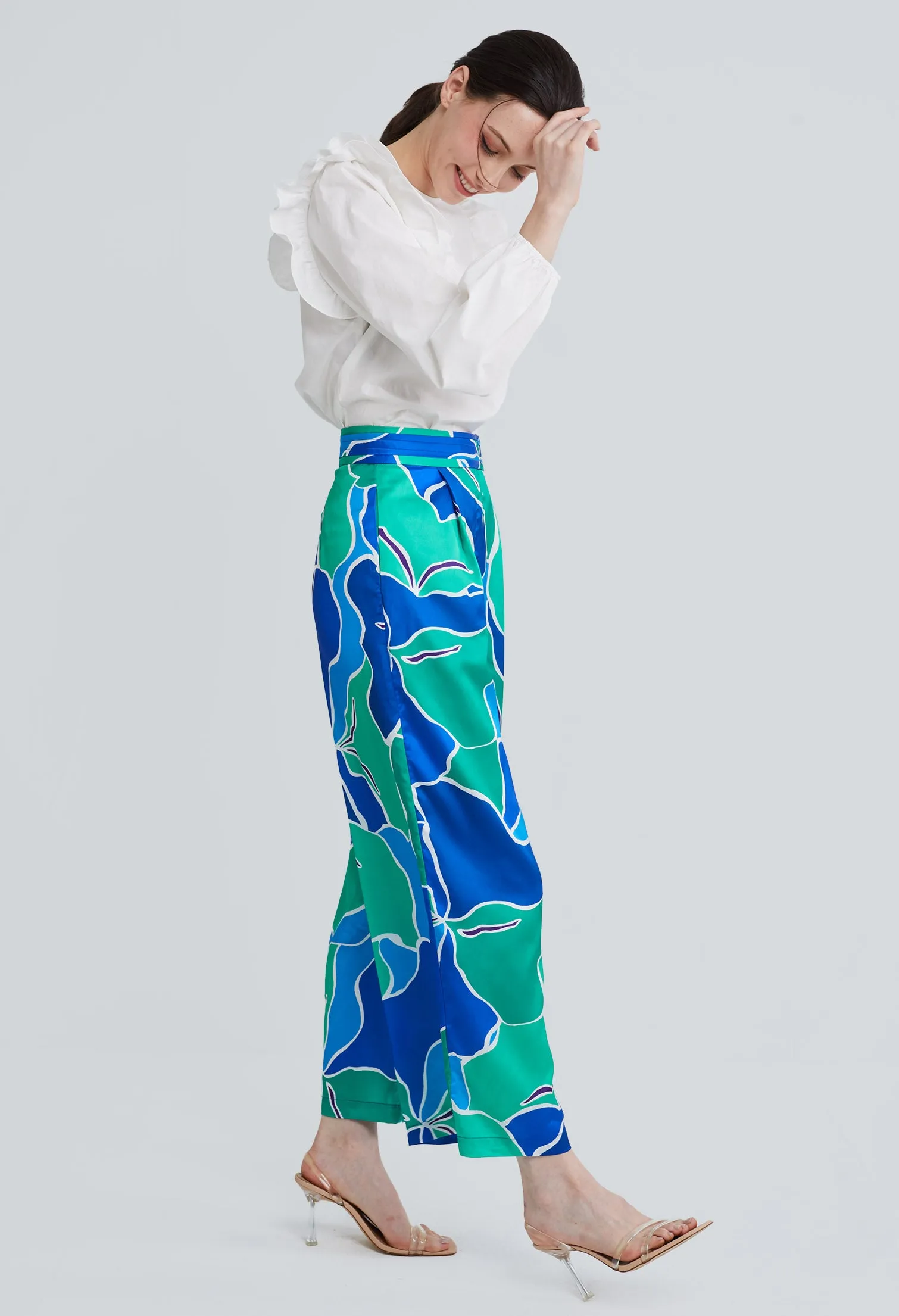 Picasso Floral Petal Wide-Leg Palazzo Pants