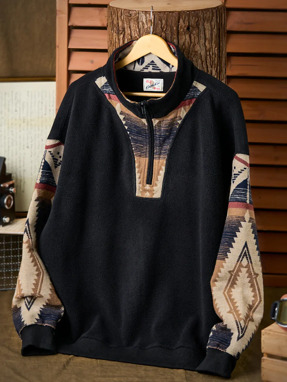 PRE-ORDER Navajo Pattern Polar Fleece Half-Zip Sweater