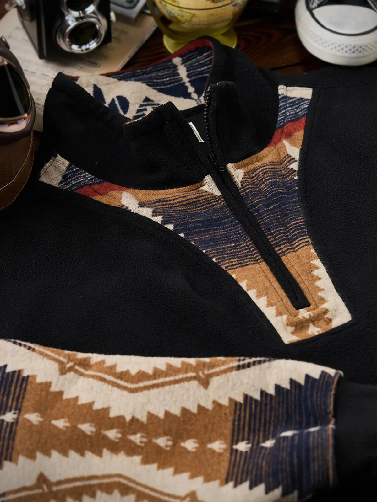 PRE-ORDER Navajo Pattern Polar Fleece Half-Zip Sweater