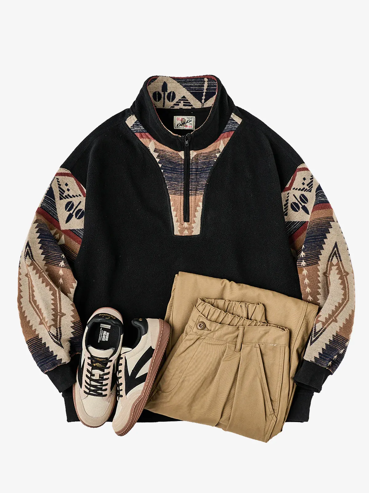 PRE-ORDER Navajo Pattern Polar Fleece Half-Zip Sweater