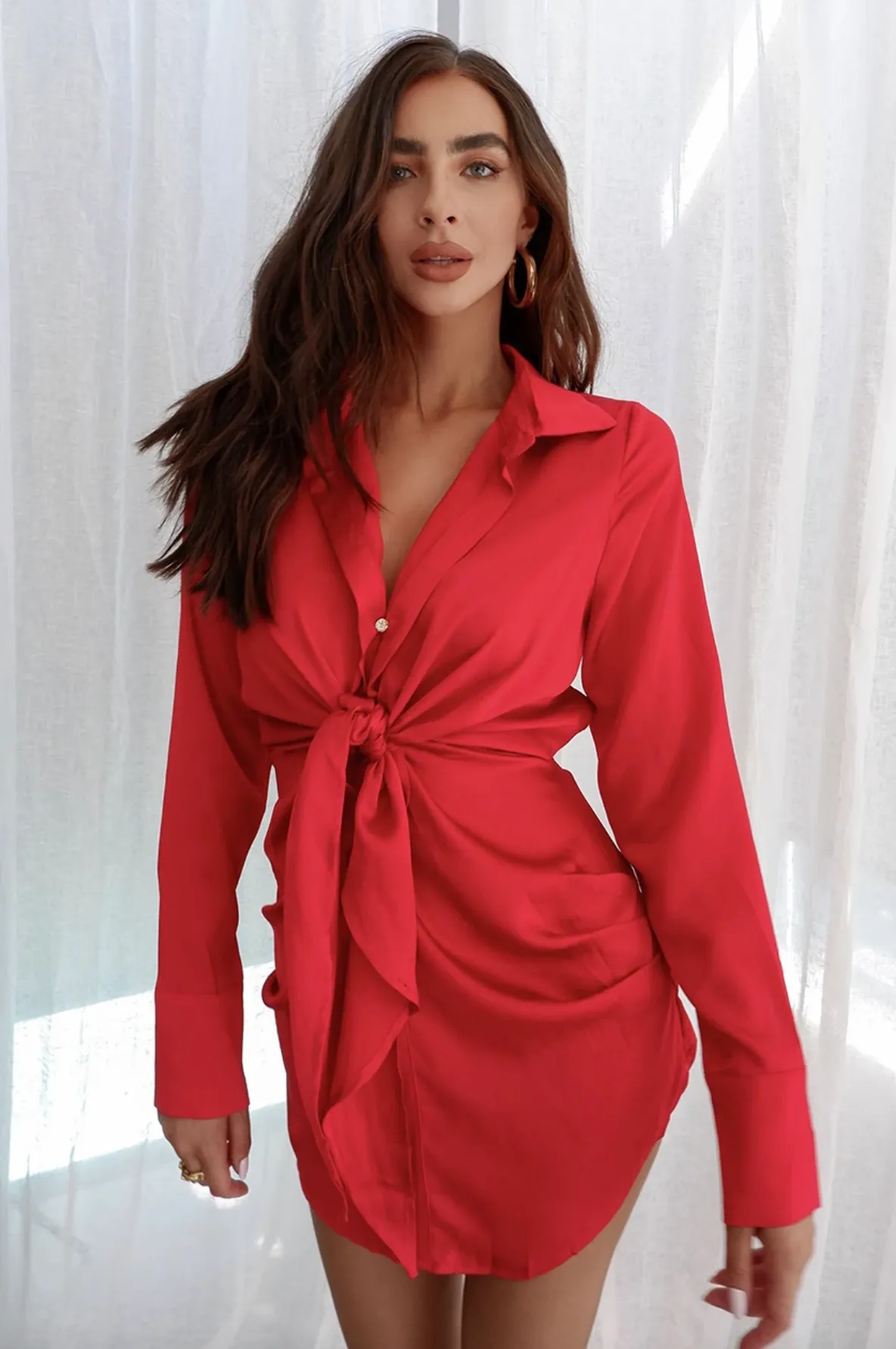 RUBY SHIRT DRESS - RED