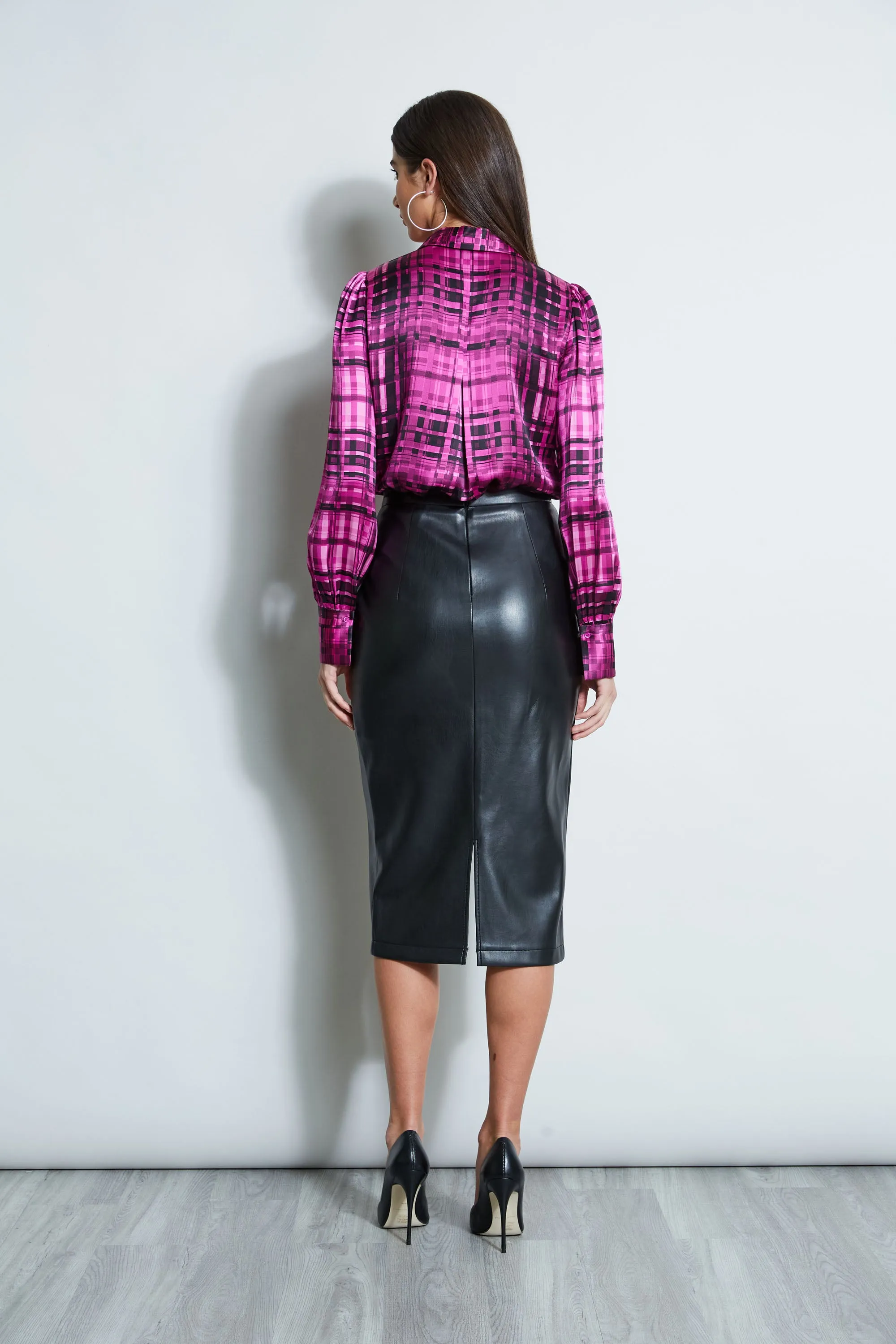 Silk Satin Bauhaus Plaid Shirt