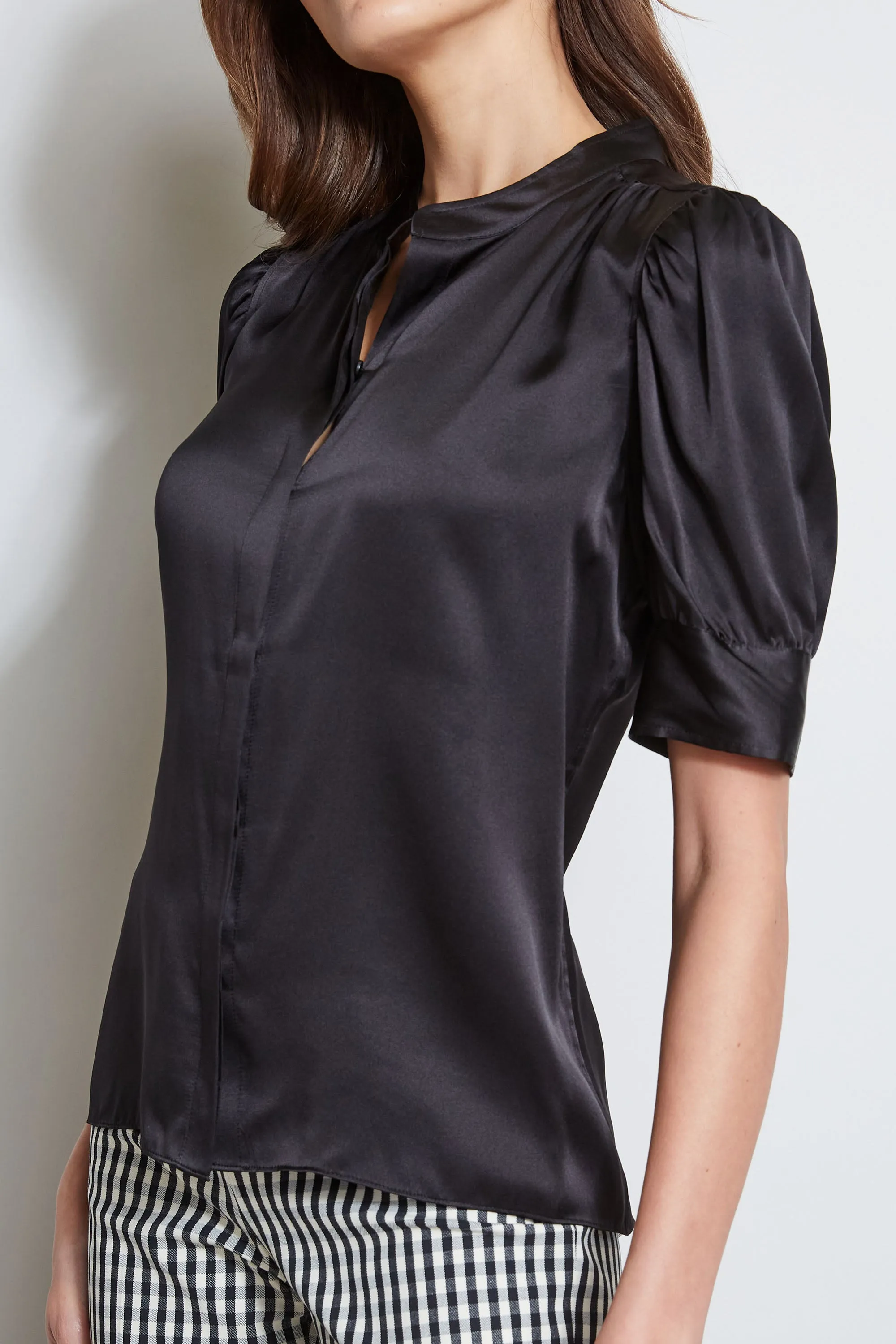 Silk Satin Ruched Sleeve Shirt