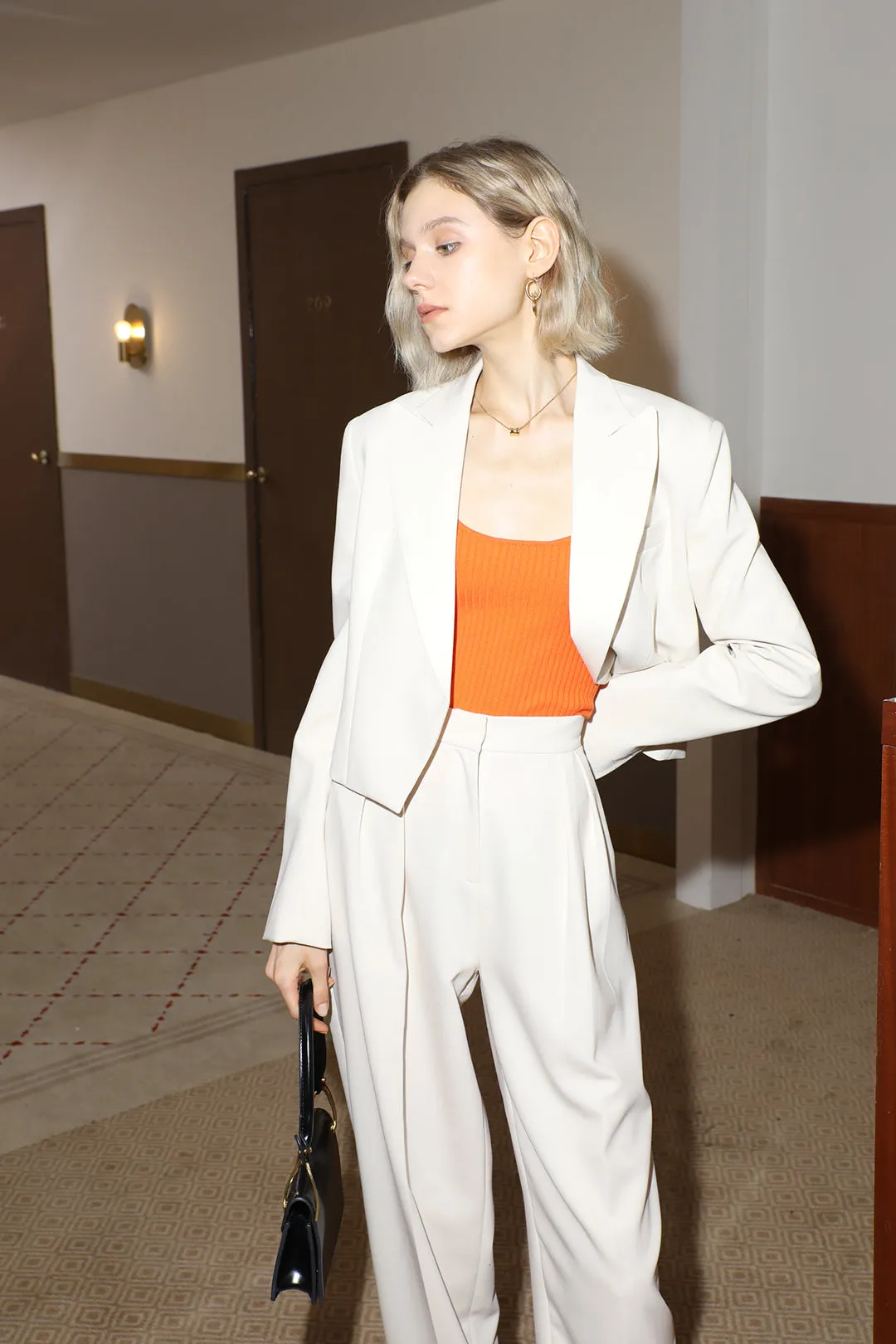 Simple suit | Two-piece wide-leg pants | Street shot suit suit