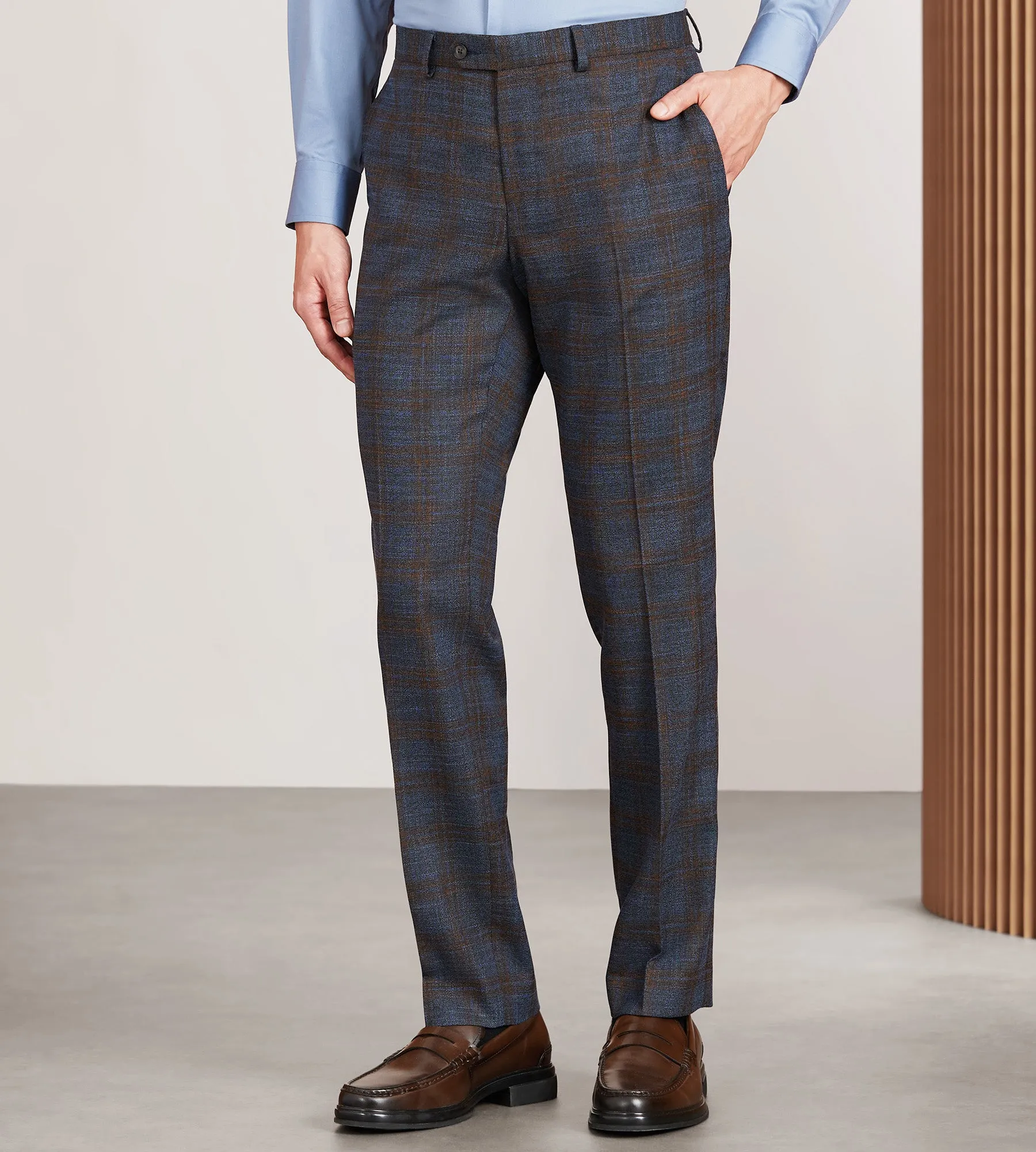 Slim Fit Blue Plaid Suit Pants