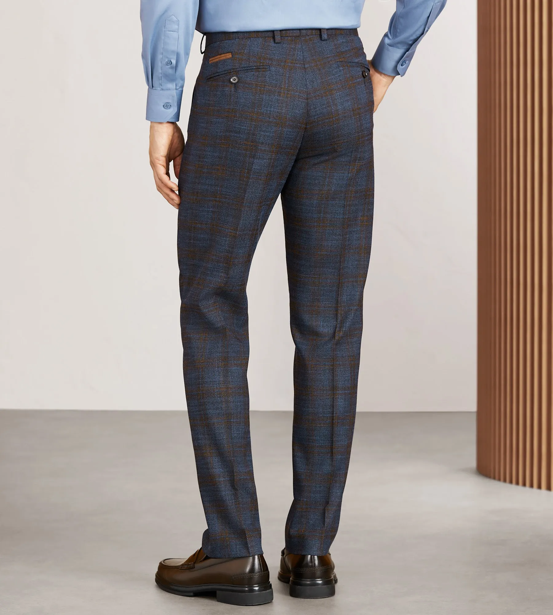 Slim Fit Blue Plaid Suit Pants