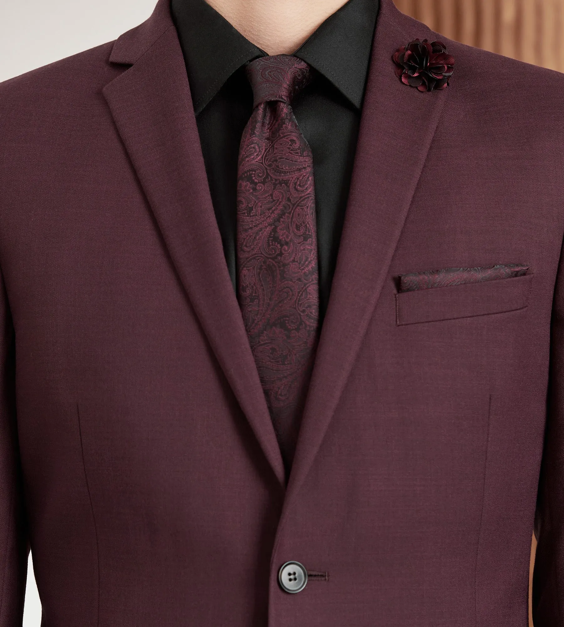 Slim Fit Burgundy Solid Suit