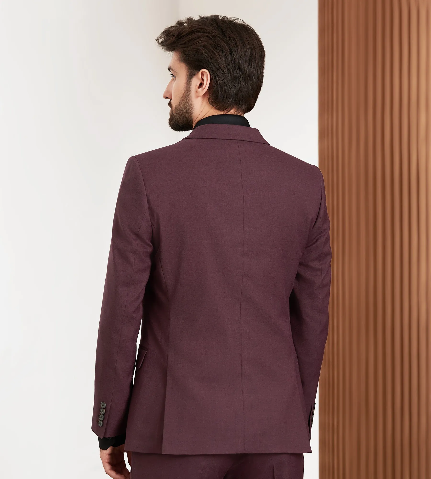 Slim Fit Burgundy Solid Suit