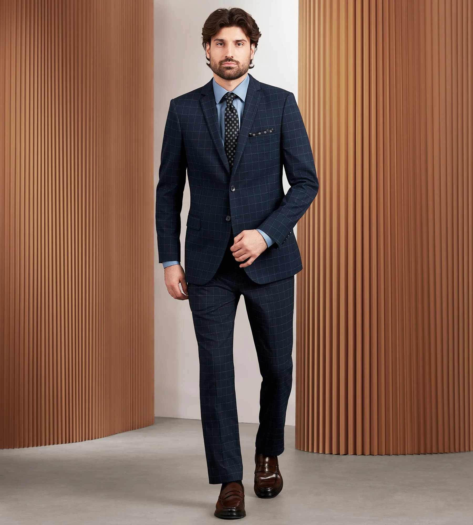 Slim Fit Navy Windowpane Suit