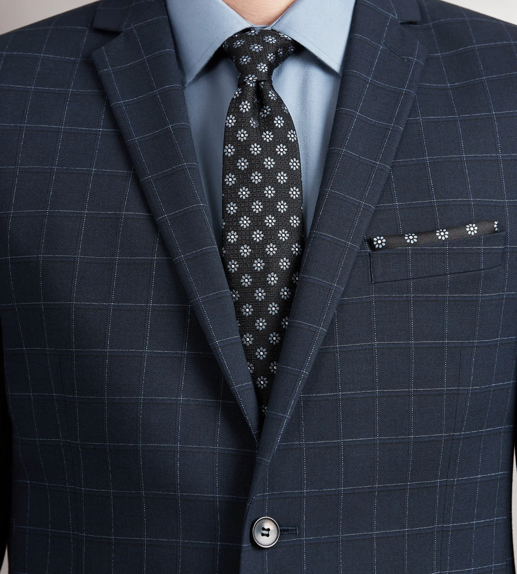 Slim Fit Navy Windowpane Suit