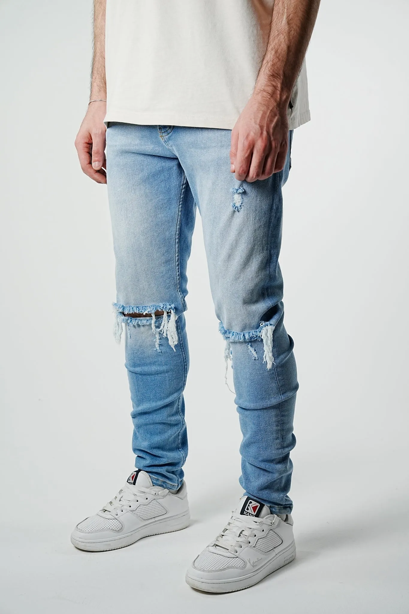 Slim Fit Ripped Light Blue Denim - UF4026