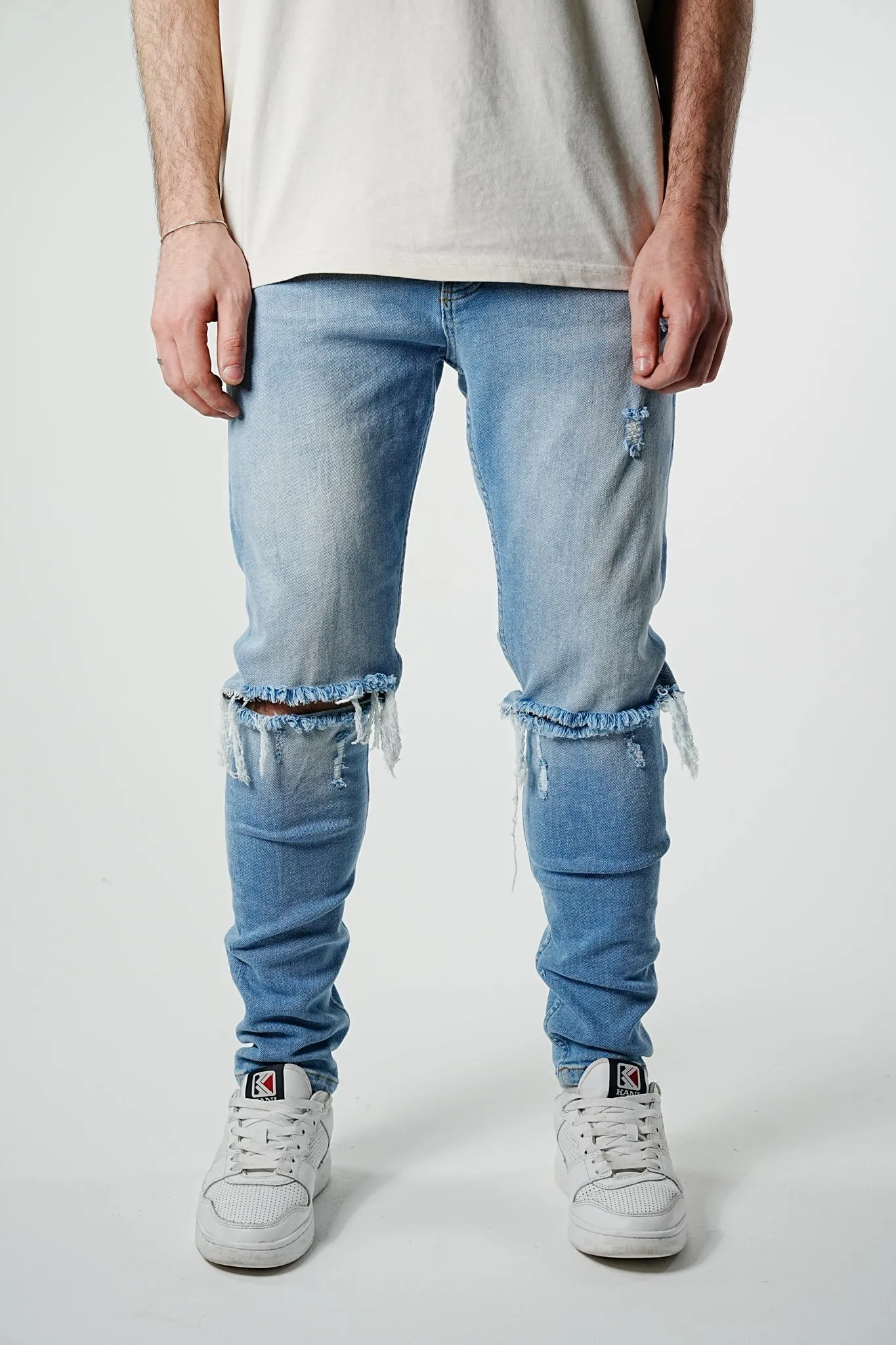 Slim Fit Ripped Light Blue Denim - UF4026