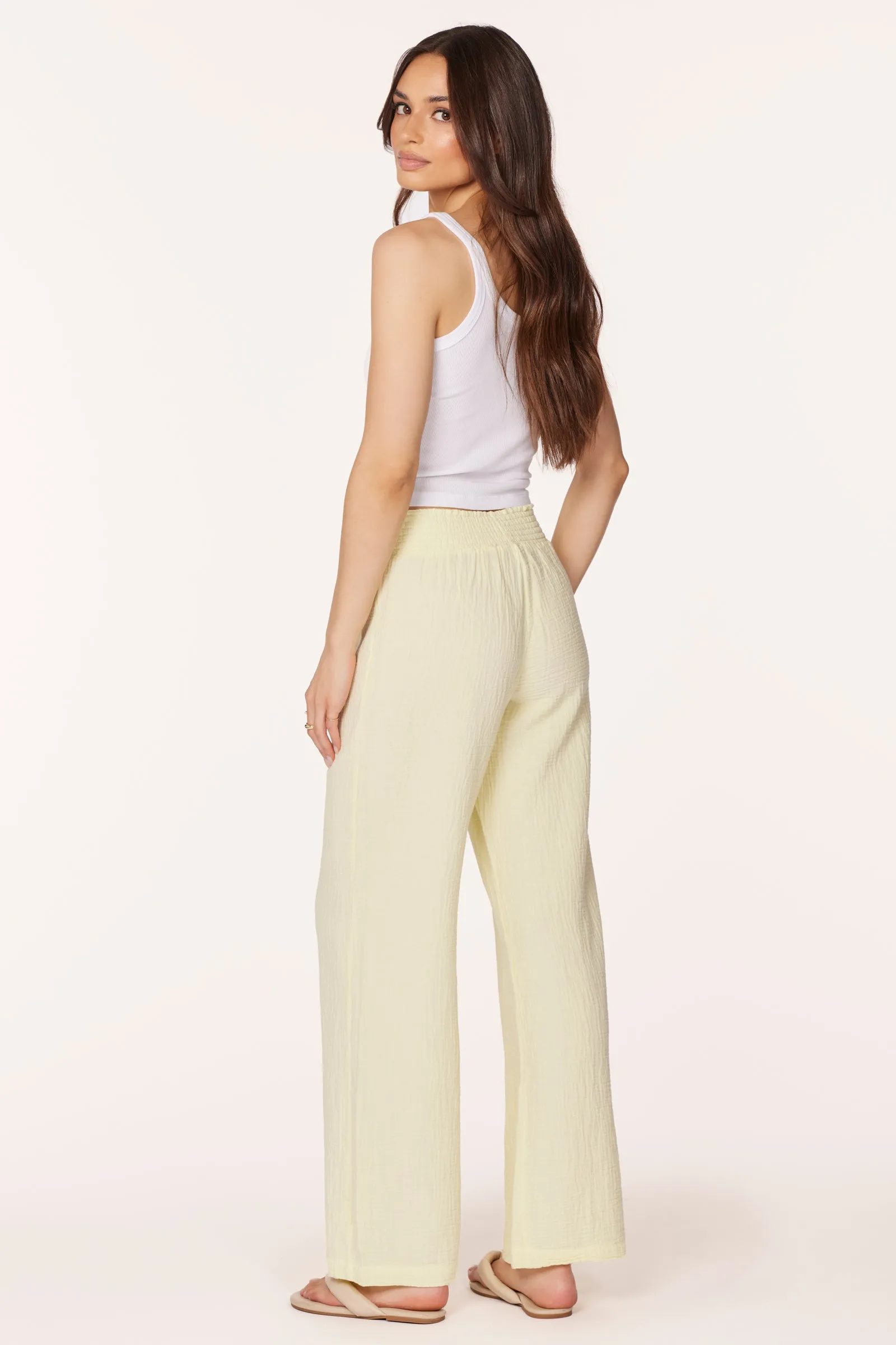 WIDE LEG SMOCKED WAIST PANT