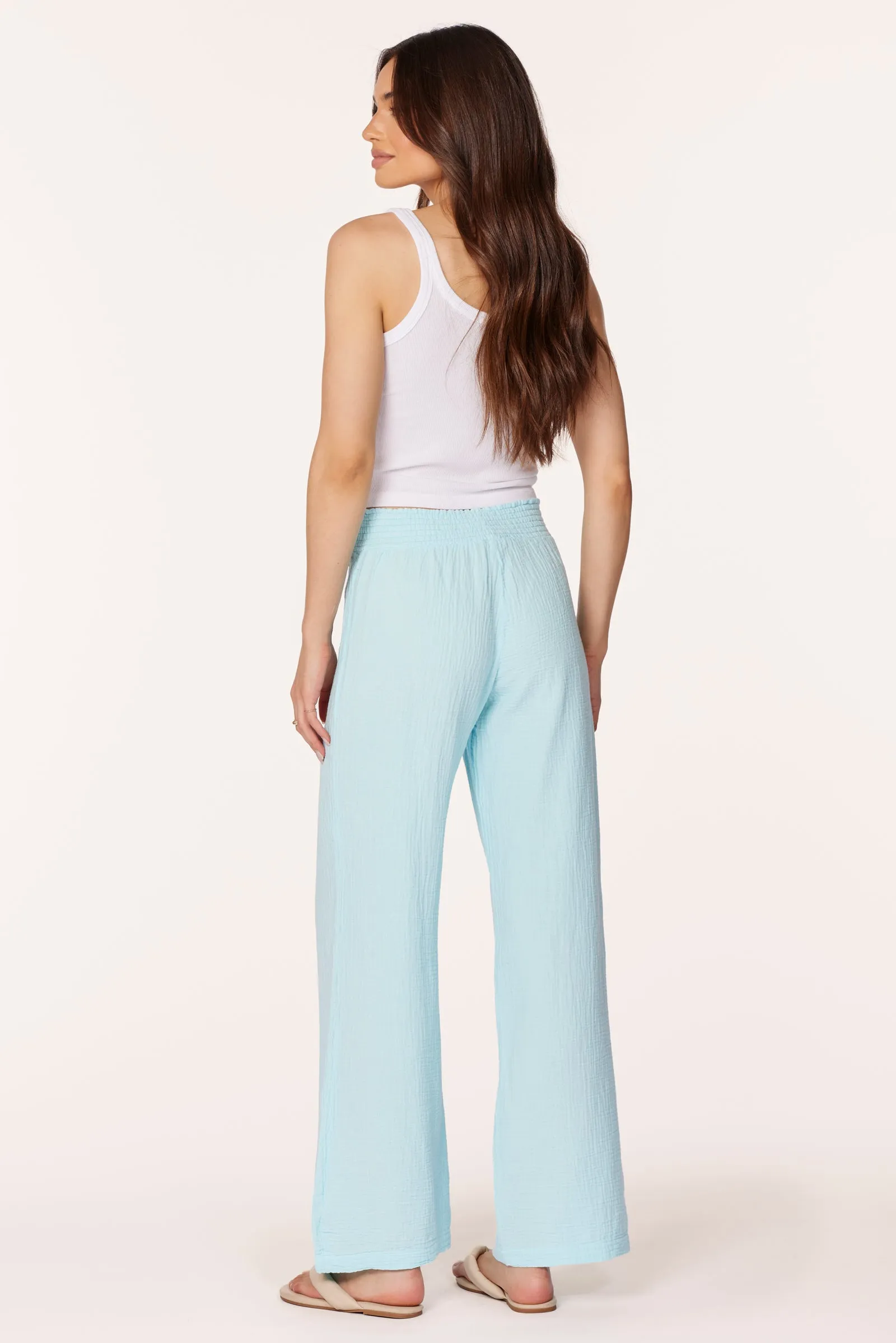 WIDE LEG SMOCKED WAIST PANT