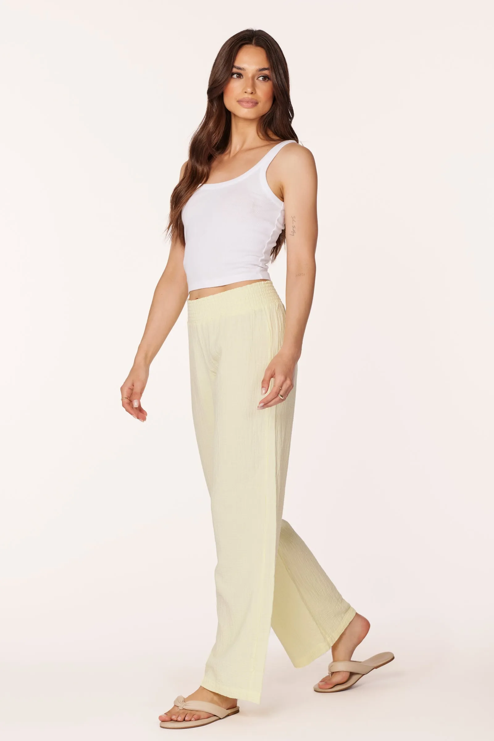 WIDE LEG SMOCKED WAIST PANT