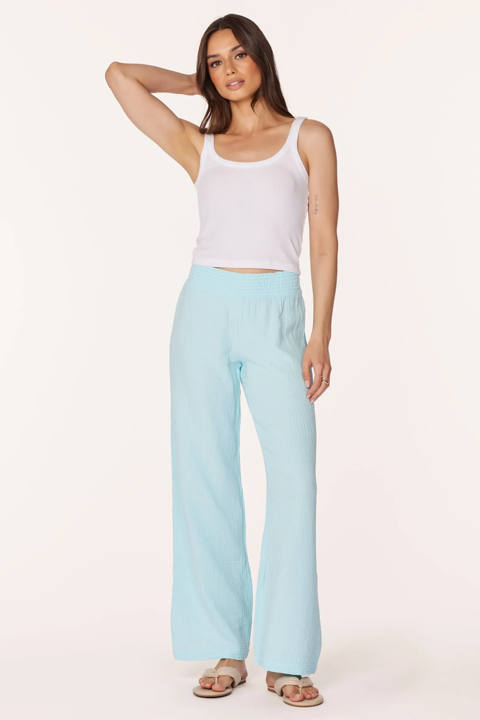 WIDE LEG SMOCKED WAIST PANT