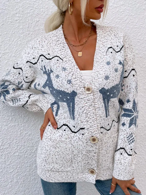 Women's Christmas Reindeer Print Knitted Cardigan