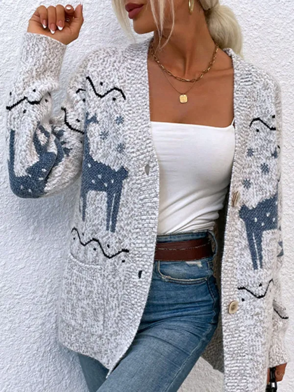 Women's Christmas Reindeer Print Knitted Cardigan