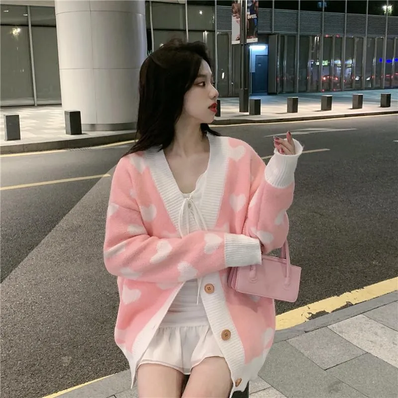 Women's Cute Heart Knitted Loose Cardigan