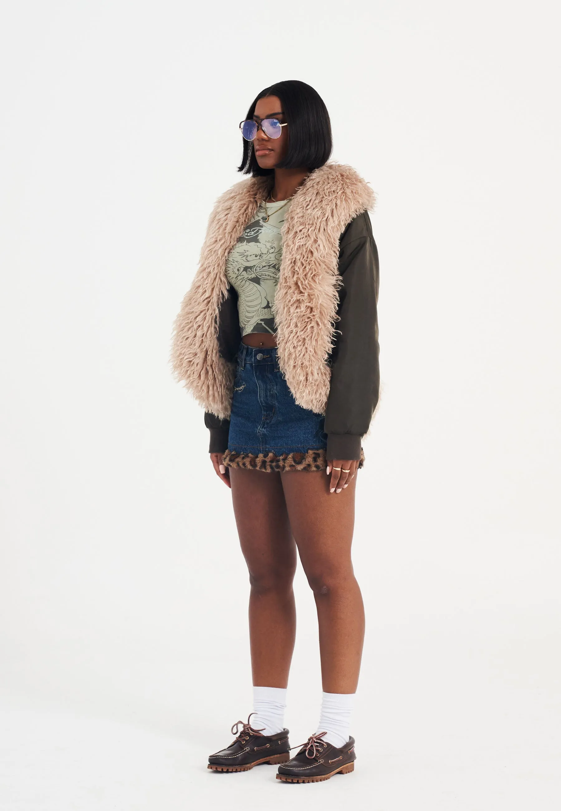 Womens Death Rose Fur Jacket - Brown