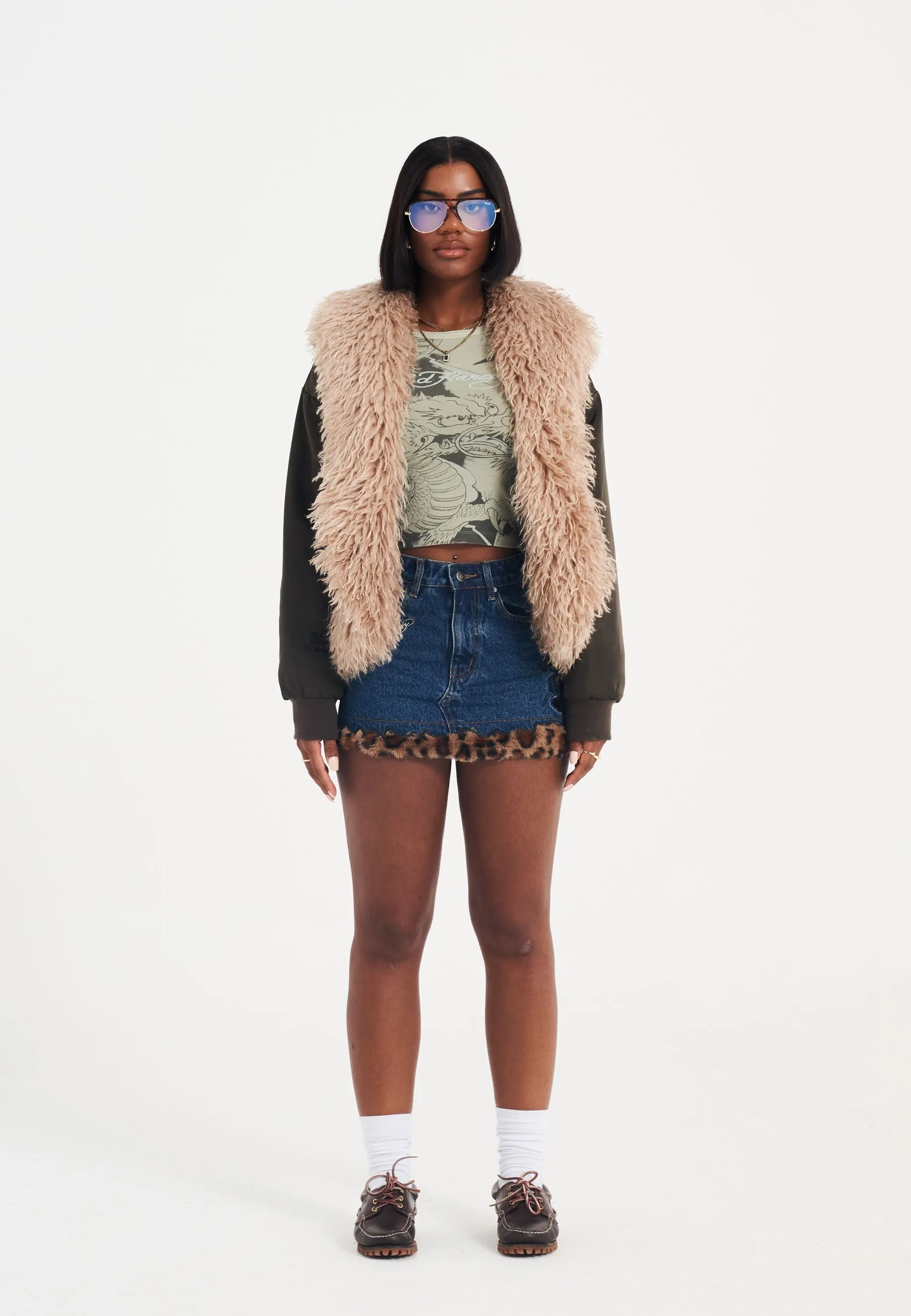 Womens Death Rose Fur Jacket - Brown