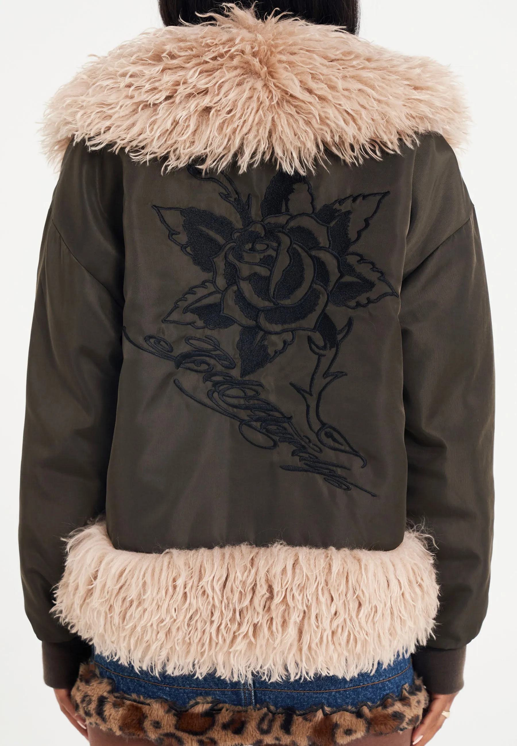 Womens Death Rose Fur Jacket - Brown